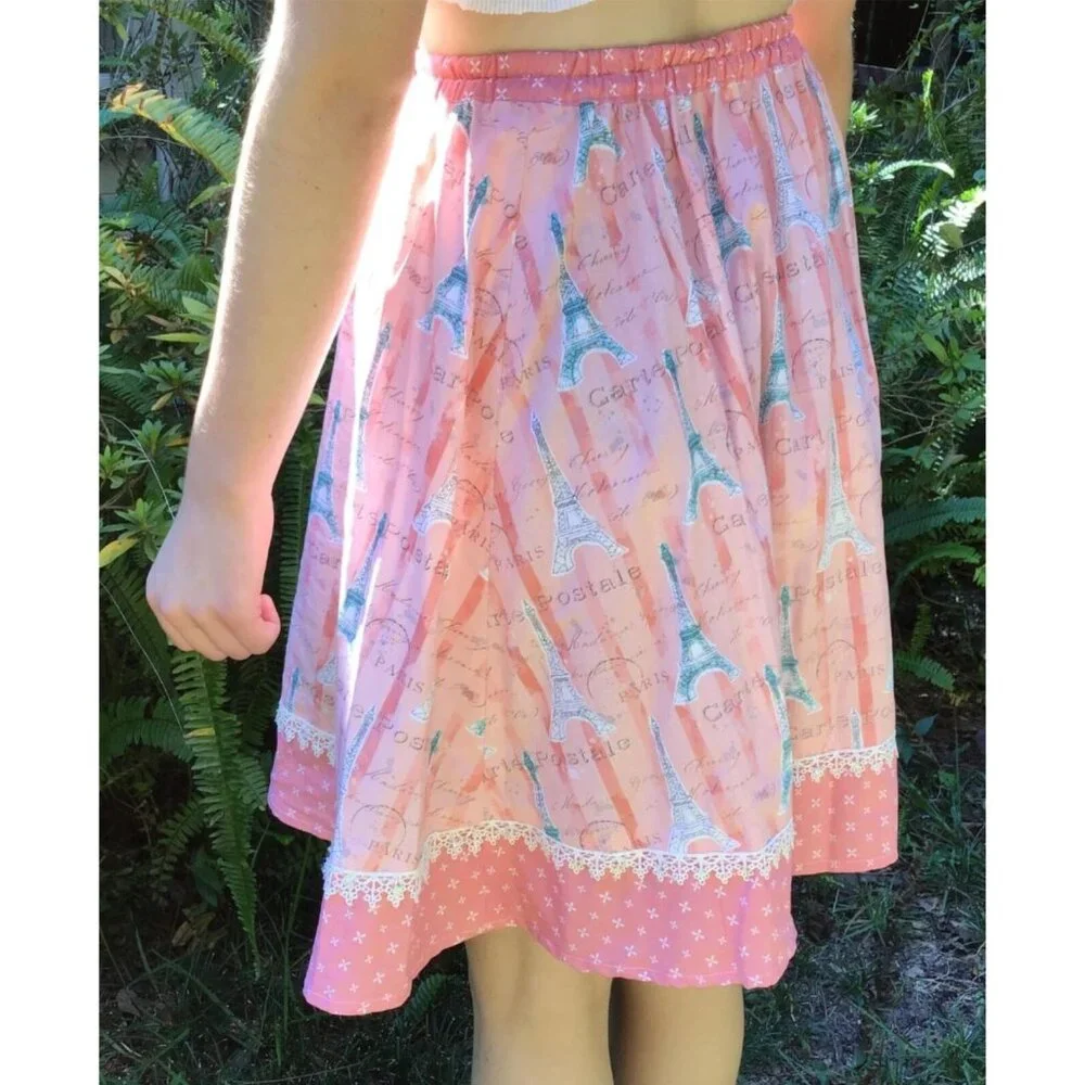 Eiffel Tower Skirt Womens Size Small Pink Paris France Handmade Travel Vacation